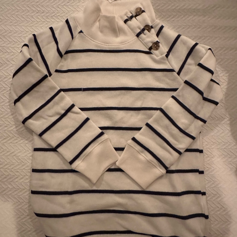 Crewcuts White and Black Striped Kids Hoodie with Button Details